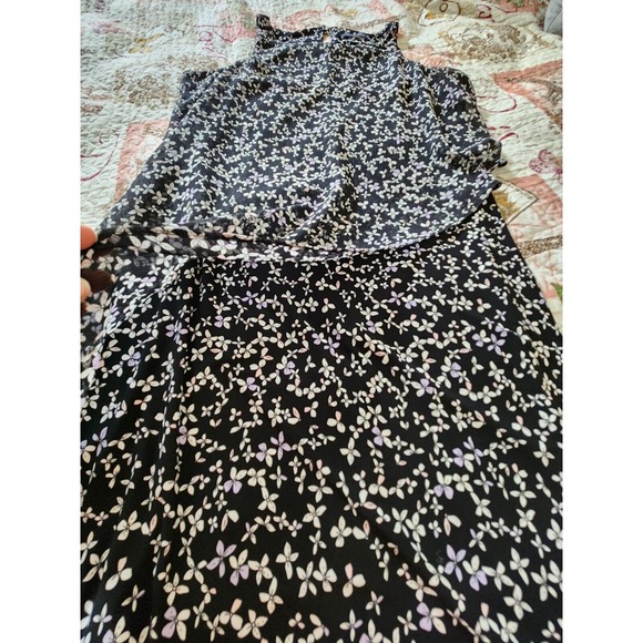 Tommy Hilfiger‎ Womens Chiffon Sleeveless Floral Dress Round Neck Black  L - Picture 2 of 9